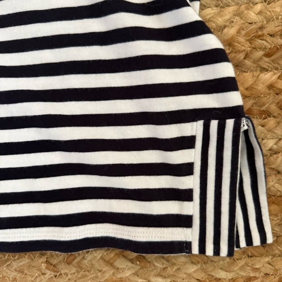 Talbots Small Petite Navy Blue & White Striped 3/4 Sleeve Classic Cotton Top - Picture 2 of 4